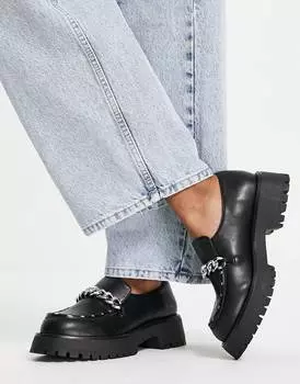 Черные массивные лоферы на плоской подошве с цепочкой ASOS DESIGN Maze