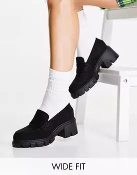 Черные массивные лоферы на среднем каблуке ASOS DESIGN Wide Fit Storm