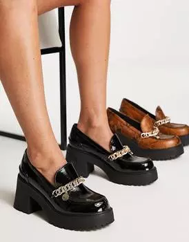 Черные массивные лоферы на среднем каблуке с цепочкой ASOS DESIGN Spicy