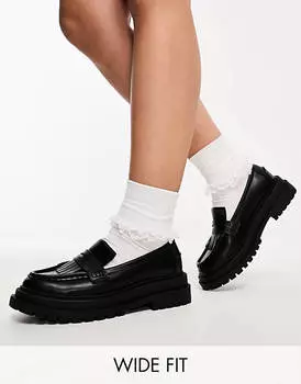 Черные массивные лоферы с бахромой ASOS DESIGN Wide Fit Majesty