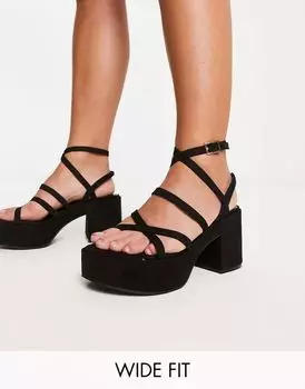 Черные массивные сандалии на средней платформе ASOS Wide Fit Hoxton