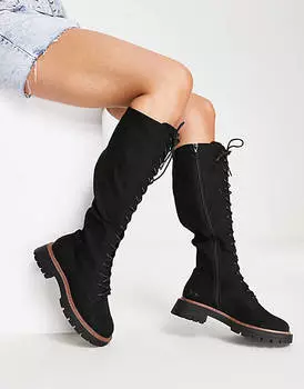 Черные массивные сапоги до колена на шнуровке ASOS DESIGN Carolina