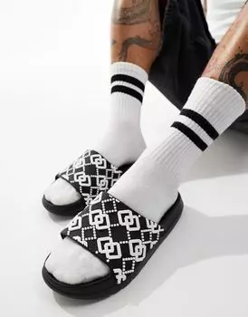 Черные массивные шлепанцы с монограммой ASOS DESIGN