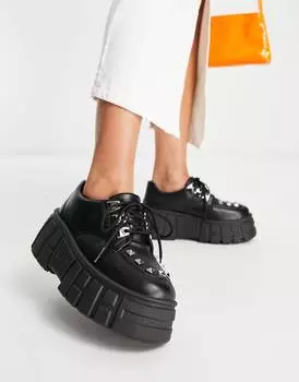 Черные массивные туфли на плоской подошве со шнуровкой ASOS DESIGN Machine