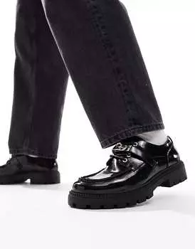 Черные массивные туфли на шнуровке с фурнитурой ASOS DESIGN