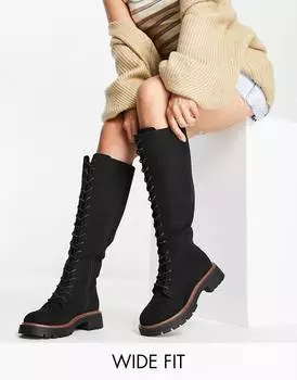 Черные массивные высокие сапоги со шнуровкой и шнуровкой ASOS DESIGN Wide Fit Carolina