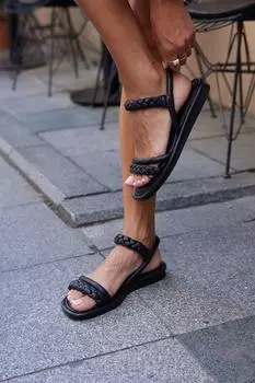 Черные матовые женские сандалии с трикотажным ремешком Madamra, черный