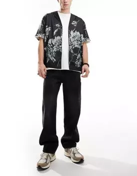 Черные мешковатые джинсы с рваными краями Pull&Bear