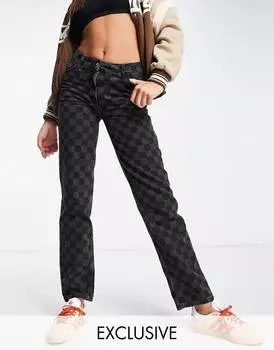 Черные мешковатые джинсы в клетку COLLUSION x014 со средней посадкой в стиле 90-х