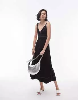 Черные миди из поплина с контрастной строчкой Topshop