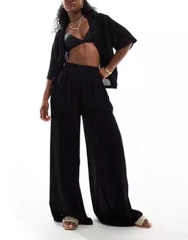Черные мятые пляжные брюки ASOS DESIGN Mix & Match