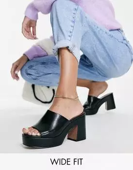 Черные мюли Harmony на платформе и среднем каблуке широкого кроя ASOS DESIGN
