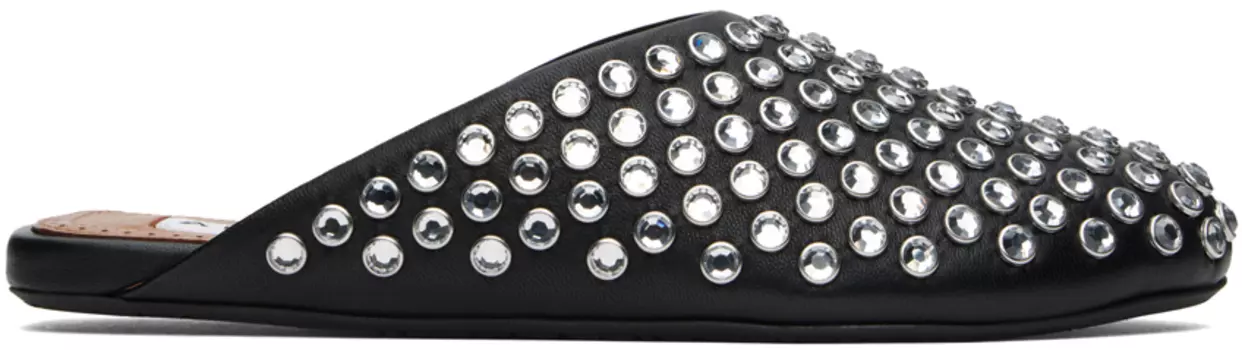 Черные мюли из овчины со стразами ALAA