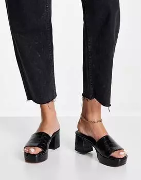 Черные мюли на платформе под крокодиловую кожу ASOS DESIGN Harris
