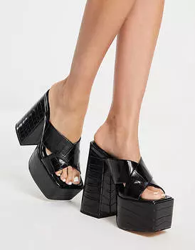Черные мюли на платформе Topshop Rori под кожу крокодила