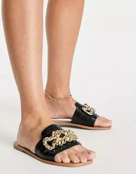 Черные мюли на плоской подошве Felix с металлической отделкой ASOS DESIGN Felix