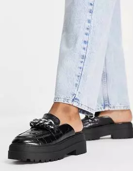 Черные мюли на плоской подошве с массивной цепочкой ASOS DESIGN Marshall