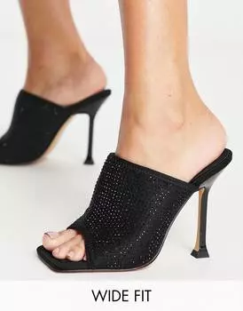 Черные мюли Wide fit Rose стилет Topshop