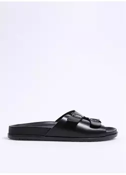 Черные мужские кожаные тапочки Fabrika