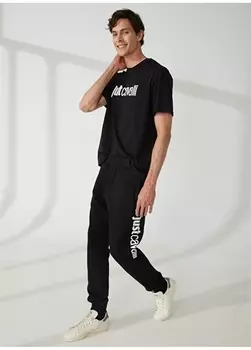 Черные мужские спортивные брюки узкого кроя с эластичной резинкой на талии Just Cavalli