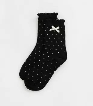 Черные носки из хлопковой смеси в горошек с бантом New Look, черный