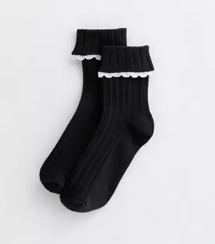 Черные носки из хлопковой вязки с оборками New Look, черный