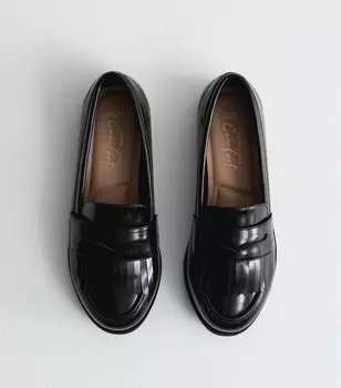 Черные очень широкие кожаные лоферы с кисточками New Look, черный