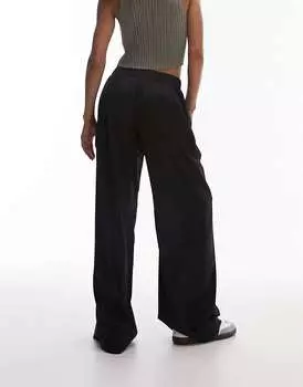 Черные однотонные атласные широкие брюки Topshop