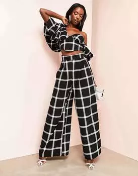 Черные однотонные широкие брюки-букле ASOS LUXE