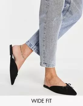 Черные остроносые мюли Lewi широкого кроя ASOS DESIGN на плоской подошве
