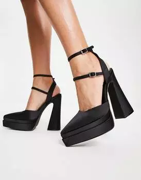 Черные остроносые туфли на каблуке с двойной платформой ASOS DESIGN Parton