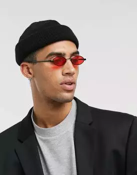 Черные овальные мини-очки с красными линзами ASOS DESIGN 90s