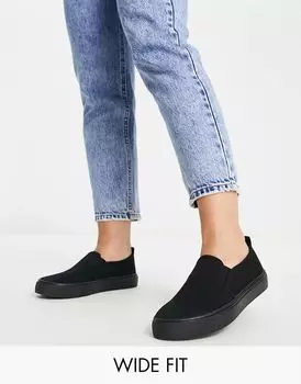 Черные парусиновые туфли-слипоны Dotty с широким кроем ASOS