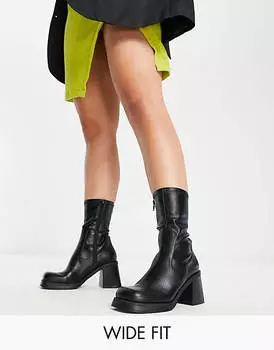 Черные перевернутые ботинки-носки на среднем каблуке ASOS DESIGN Wide Fit