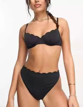 Черные плавки бикини с фестонами и высокой талией Hunkemoller