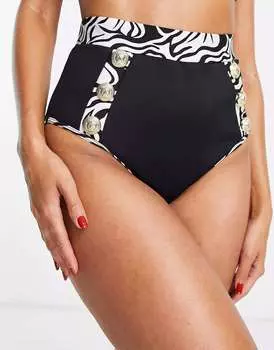 Черные плавки бикини с отделкой пуговицами River Island