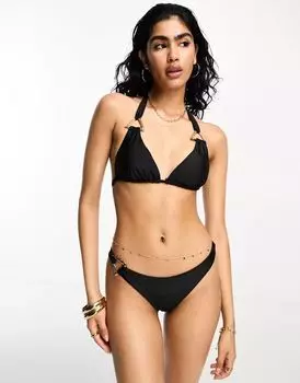Черные плавки бикини с высокими штанинами и фурнитурой River Island