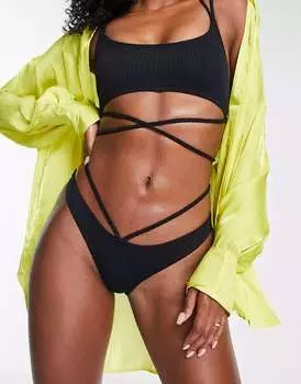 Черные плавки бикини с запахом и завязками Topshop