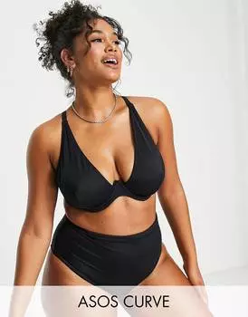 Черные плавки бикини с завышенной талией ASOS DESIGN Curve