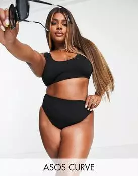 Черные плавки бикини с завышенной талией ASOS DESIGN Curve mix and match