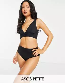 Черные плавки бикини с завышенной талией и завышенной талией ASOS DESIGN Petite