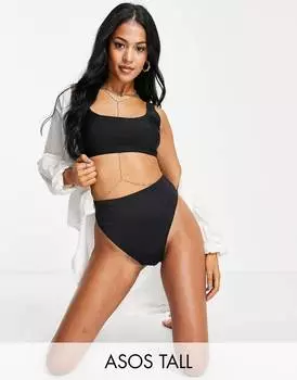 Черные плавки бикини с завышенной талией и завышенной талией ASOS DESIGN Tall