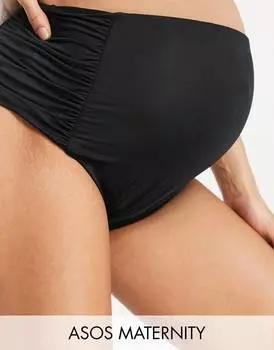 Черные плавки бикини со сборками и завышенной талией ASOS DESIGN Maternity