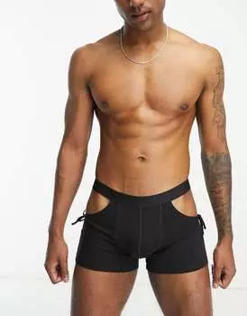Черные плавки с вырезами и завязками по бокам ASOS DESIGN