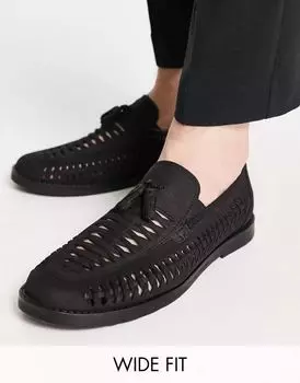 Черные плетеные лоферы River Island Wide Fit с кисточками, широкого кроя
