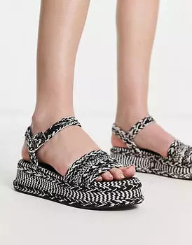 Черные плетеные сандалии на плоской подошве ASOS DESIGN Fraction