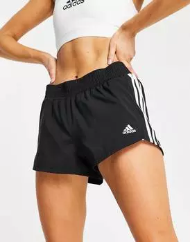 Черные плетеные шорты с тремя полосками adidas Training Pacer