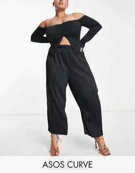 Черные плиссированные брюки-кюлоты ASOS DESIGN Curve