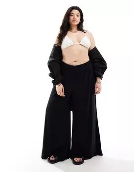 Черные пляжные брюки палаццо из джерси ASOS DESIGN Curve