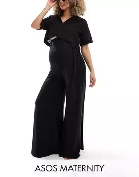 Черные пляжные брюки-палаццо из джерси ASOS DESIGN Maternity